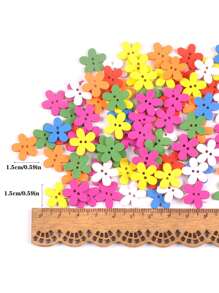 100顆木製鈕扣花形衣服鈕扣 - 彩色 - 查看 3