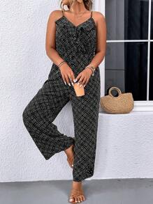 SHEIN Holidaya Jumpsuits Plus Size Xù Trọn gói Tất cả trên in Giải trí - Đen và trắng - Xem 3