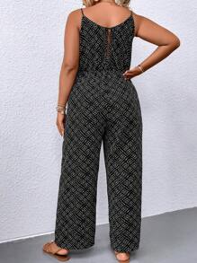 SHEIN Holidaya Jumpsuits Plus Size Xù Trọn gói Tất cả trên in Giải trí - Đen và trắng - Xem 2