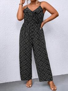 SHEIN Holidaya Jumpsuits Plus Size Xù Trọn gói Tất cả trên in Giải trí - Đen và trắng - Xem 5
