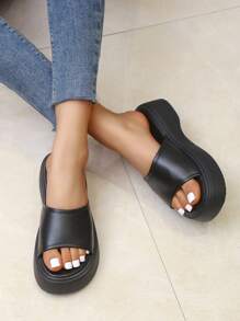 时尚百搭休闲女式坡跟凉鞋，夏季套脚拖鞋，轻便舒适的户外凉鞋，简约女式拖鞋，沙滩度假休闲露趾厚底鞋，时尚轻便舒适的坡跟厚底凉鞋