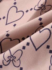 SHEIN 女婴印花双排扣上衣外套和百褶裙 - 卡其色 - 查看 6