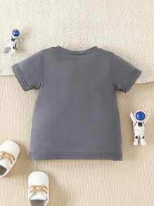 SHEIN Đứa bé trai Phi hành gia & Hình ảnh Chữ cái Áo thun - Màu xám đen - Xem 2