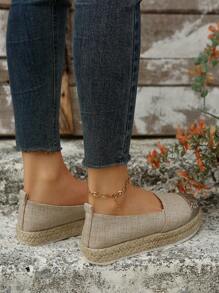 女士輕便金屬亮絲拼塊編織厚底度假亚麻淺口坡跟鞋 - 金色 - 查看 3