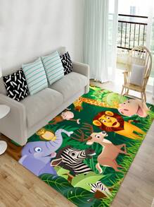 1 pieza Tapete de piso suave y absorbente de poliéster con patrón de animales coloridos, para decoración de habitaciones del hogar