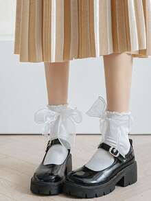 1 Đôi Tất Nữ Trang Trí Nơ Diềm Viền Dễ Thương Tất Cho Cuộc Sống Hàng Ngày - trắng - Xem 6