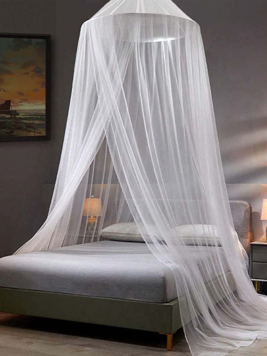1pc Minimalist White Mosquito Net, Polyester Durable Bed Canopy For Bedroom - White - View 1