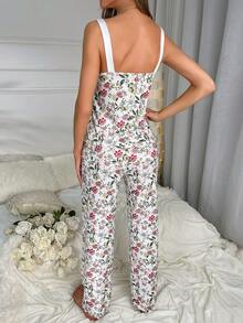 印花吊帶上衣和褲子睡衣套裝 - 彩色 - 查看 2