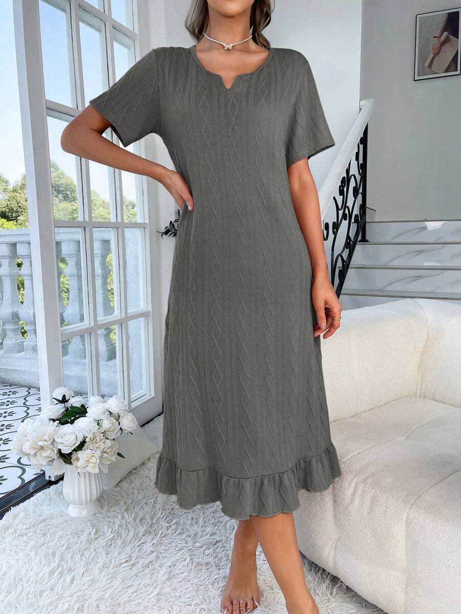 素色荷葉邊洋裝 - 深灰色 - 查看 1