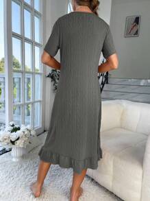 素色荷葉邊洋裝 - 深灰色 - 查看 2