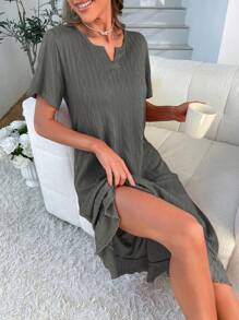 素色荷葉邊洋裝 - 深灰色 - 查看 3