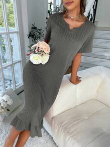 素色荷葉邊洋裝 - 深灰色 - 查看 5