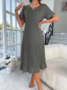 素色荷葉邊洋裝 - 深灰色 - 查看 6