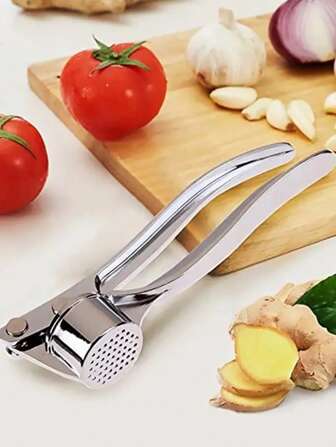 1入組銀色易握壓蒜器廚房用便攜式鋅合金大蒜研磨機