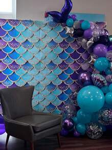 1入組鐳射美人魚鱗片圖案橫幅現代PVC派對裝飾拉旗