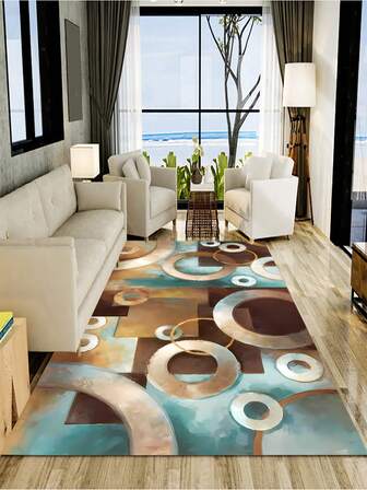 1pc Colorful Geometric Pattern Rug, Polyester Soft Absorbent Floor Mat For Household