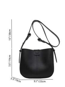 素色單肩包字母壓紋細節附帶小口袋包 - 黑色 - 查看 8