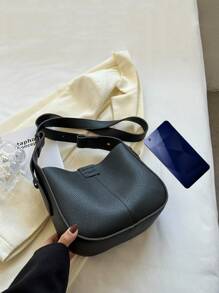 素色單肩包字母壓紋細節附帶小口袋包 - 黑色 - 查看 9