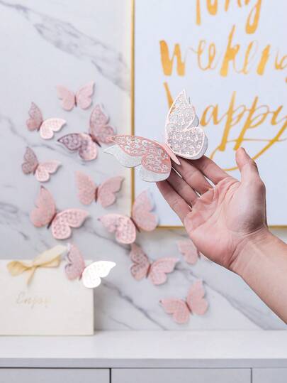 12 قطعة ملصقات فراشات ثلاثية الأبعاد فضية مزدوجة الطبقة، ملصقات ديكورية ورقية للفراشات لديكور المنزل، ملصقات، ديكور الحائط، ديكور فينيل للديكورات المنزلية، عناصر ديكور الربيع لتنشيط منزلك، ملصقات ديكور الإطار هدايا عيد الميلاد والتخرج