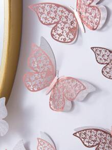 12pcs Double Layer Hollow Silver 3D Butterfly Sticker, Paper Decorative Butterfly Sticker For Home Decor,Stickers,Wall Decal, Vinyl Decal For Home Decorations,Spring Decoration Items Refresh Your Home,Rama Decoration Stickers Gifts Birthday Graduation - Silver - View 2