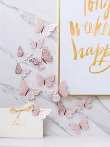 12pcs Double Layer Hollow Silver 3D Butterfly Sticker, Paper Decorative Butterfly Sticker For Home Decor,Stickers,Wall Decal, Vinyl Decal For Home Decorations,Spring Decoration Items Refresh Your Home,Rama Decoration Stickers Gifts Birthday Graduation - Silver - View 3