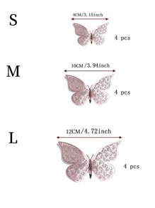 12pcs Double Layer Hollow Silver 3D Butterfly Sticker, Paper Decorative Butterfly Sticker For Home Decor,Stickers,Wall Decal, Vinyl Decal For Home Decorations,Spring Decoration Items Refresh Your Home,Rama Decoration Stickers Gifts Birthday Graduation - Silver - View 6