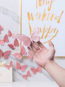 12 miếng dán bướm 3D vàng hồng hai lớp rỗng, miếng dán bướm trang trí bằng giấy để trang trí nhà cửa, nhãn dán, decal dán tường, decal vinyl để trang trí nhà cửa, vật dụng trang trí mùa xuân làm mới ngôi nhà của bạn, nhãn dán trang trí Rama - Hoa hồng vàng - Xem 2