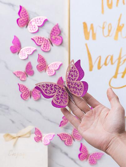 12 قطعة ملصق فراشة ثلاثية الأبعاد ذات طبقتين فارغة باللون الوردي الساخن، ملصق فراشة ورقي زخرفي لديكور المنزل، ملصقات، ديكور الحائط، ديكال فينيل لديكورات المنزل، عناصر ديكور الربيع لتنشيط منزلك، ملصقات ديكور رامة هدايا عيد الميلاد والتخرج وديكور المدرسة والمفاجآت وديكور غرفة السكن والعودة إلى المدرسة ولوازم المدرسة