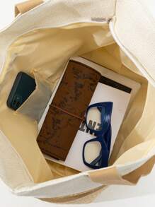 Colourblock Tote Bag With Hat Vacation Style - Brown - View 4