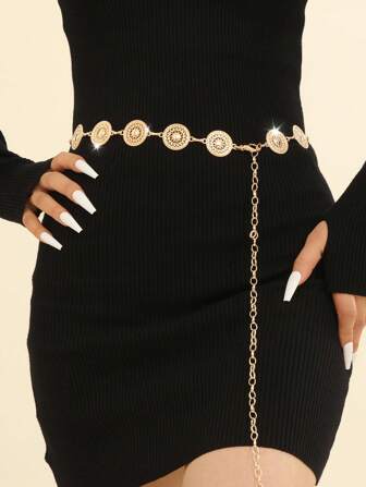 1pc Stylish Boho Women Round Decor Fashionable Chain Belt For Dress Decoration Halloween Summer, School Fall, Autumn, Halloween