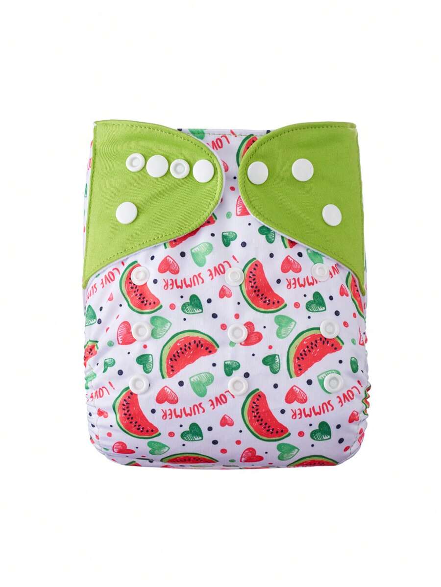 1pc Watermelon Pattern Washable Baby Cloth Diaper - Multicolor - View 1
