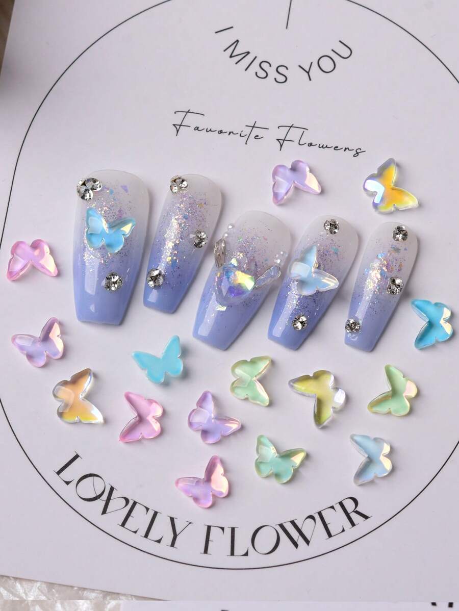 20入組隨機蝴蝶設計美甲飾品 - 彩色 - 查看 1