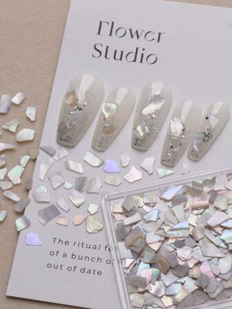 1 caja de 4.5G de láminas de concha de abulón natural gris plateado para decoración de uñas, gemas para uñas, suministros para uñas