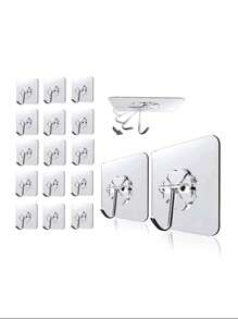 15入組/套塑膠簡約風免打孔牆面掛鉤 - 無色 - 查看 1