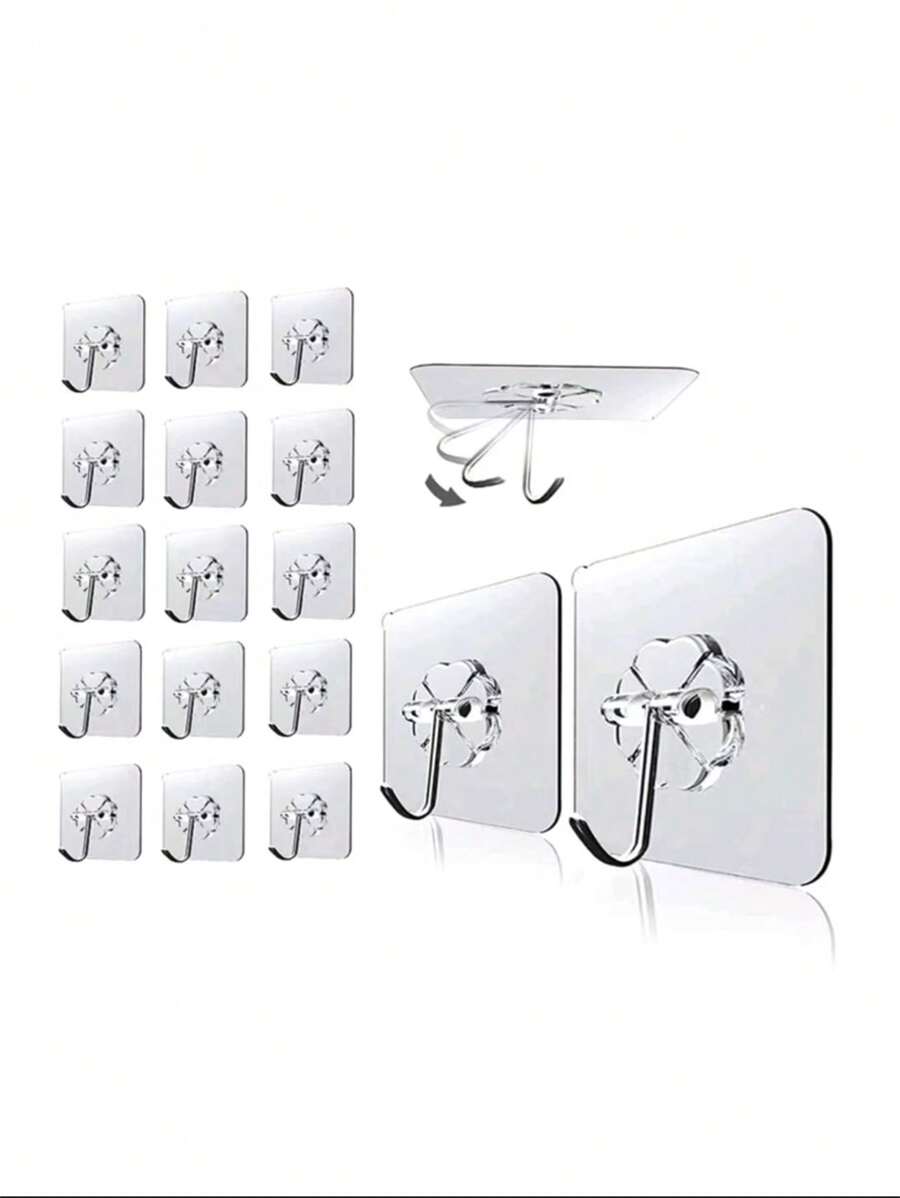 15入組/套塑膠簡約風免打孔牆面掛鉤 - 無色 - 查看 1