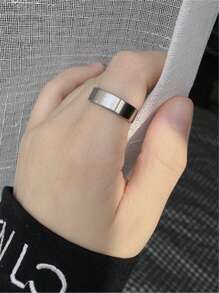 1入組時尚不銹鋼極簡開口戒指適合男士日常裝飾 - 銀色 - 查看 4