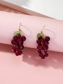 2pcs Fruit Series Crystal Grape Pendant Earrings For Women, Suitable For Travel Leisure Gathering, Fashionable Bohemian Style Tassel Earrings