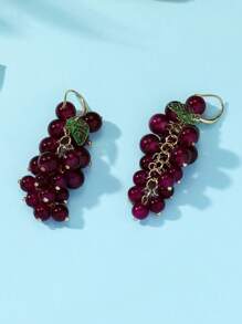 2pcs Fruit Series Crystal Grape Pendant Earrings For Women, Suitable For Travel Leisure Gathering, Fashionable Bohemian Style Tassel Earrings
