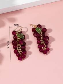 2pcs Fruit Series Crystal Grape Pendant Earrings For Women, Suitable For Travel Leisure Gathering, Fashionable Bohemian Style Tassel Earrings