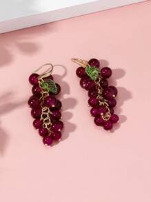 2pcs Fruit Series Crystal Grape Pendant Earrings For Women, Suitable For Travel Leisure Gathering, Fashionable Bohemian Style Tassel Earrings