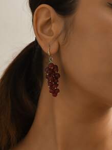 2pcs Fruit Series Crystal Grape Pendant Earrings For Women, Suitable For Travel Leisure Gathering, Fashionable Bohemian Style Tassel Earrings