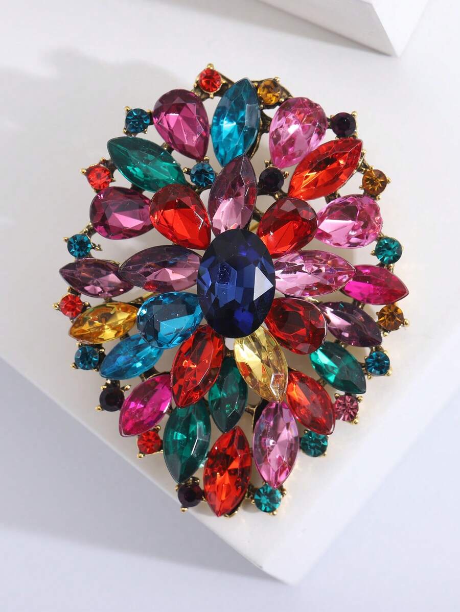 1pc Luxury Zinc Alloy Rhinestone Decor Brooch For Women For Party - Multicolor - View 1