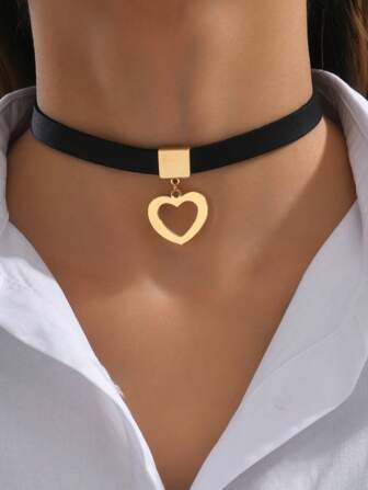 1 pieza Collar gargantilla de moda con colgante de corazón de poliuretano PU para mujer, regalo para San Valentín, Mamá, Madre, Día de la Madre