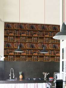 1pc Vintage Book Shelf Print Wall Paper, Creative PVC Waterproof Wall Decorative Sticker For Household - Multicolor - View 4