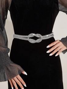 1件女士水钻装饰结饰奢华链条腰带，适合日常装饰或派对礼服腰带，万圣节秋季适用。 - 銀色 - 查看 1