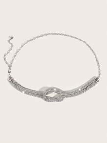 1件女士水钻装饰结饰奢华链条腰带，适合日常装饰或派对礼服腰带，万圣节秋季适用。 - 銀色 - 查看 2