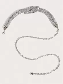 1件女士水钻装饰结饰奢华链条腰带，适合日常装饰或派对礼服腰带，万圣节秋季适用。 - 銀色 - 查看 4