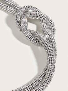 1件女士水钻装饰结饰奢华链条腰带，适合日常装饰或派对礼服腰带，万圣节秋季适用。 - 銀色 - 查看 5