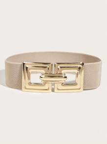 1 pieza Cinturón elástico de mujer con hebilla geométrica de moda, para la vida diaria, Halloween, verano, escuela, otoño, Halloween - Albaricoque - Ver 2