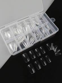 120入組短棺材型透明全覆蓋人造指甲套裝，提升妳的時尚風格，適用於女性居家美甲沙龍指甲延伸按壓式人造指甲美甲工具 - 無色 - 查看 5
